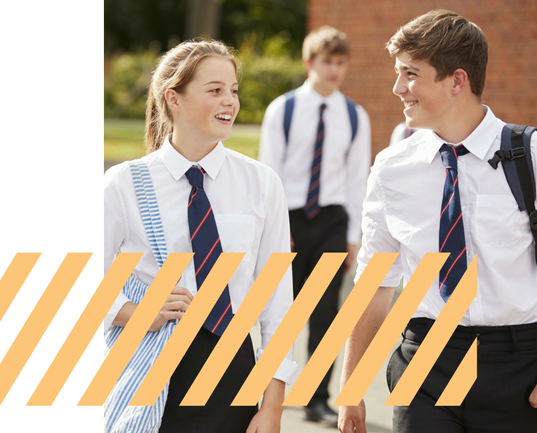 Secondary school students outside school.