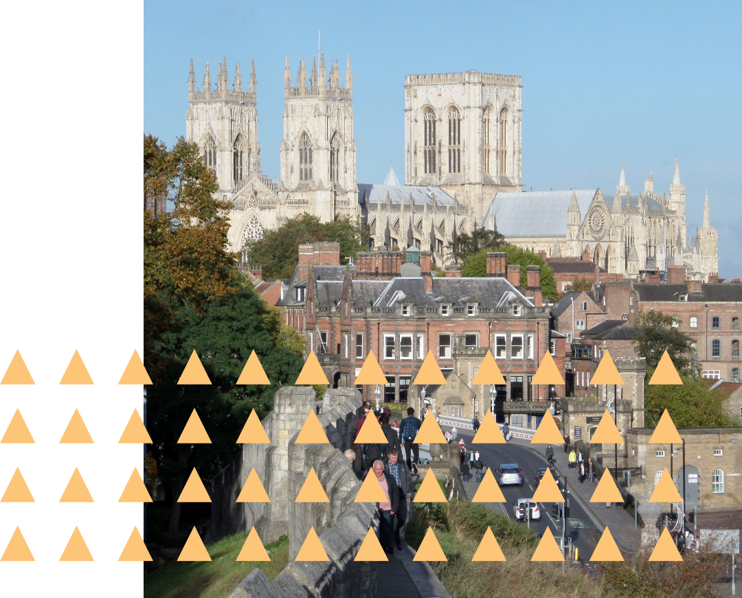 York Minster with the city walls in foreground.