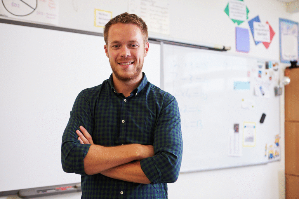 A teacher in the classroom.