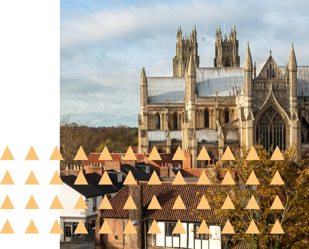 Beverley Minster with town in the foreground.